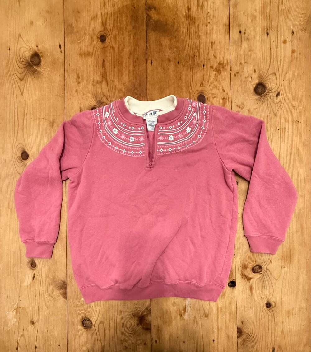 Vintage Blair Grandmacore Sweatshirt Pink Floral Pullover - Size Medium